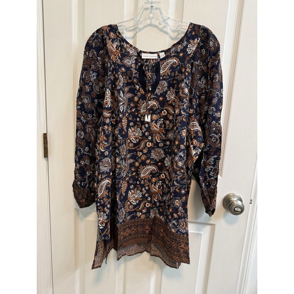 Susan Graver Blue and Brown Paisley Blouse